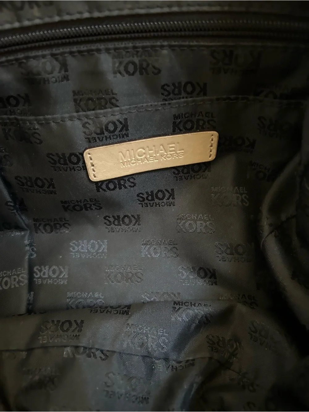 Michael Kors Black Patent Satchel with Beige Trim and MK Charm